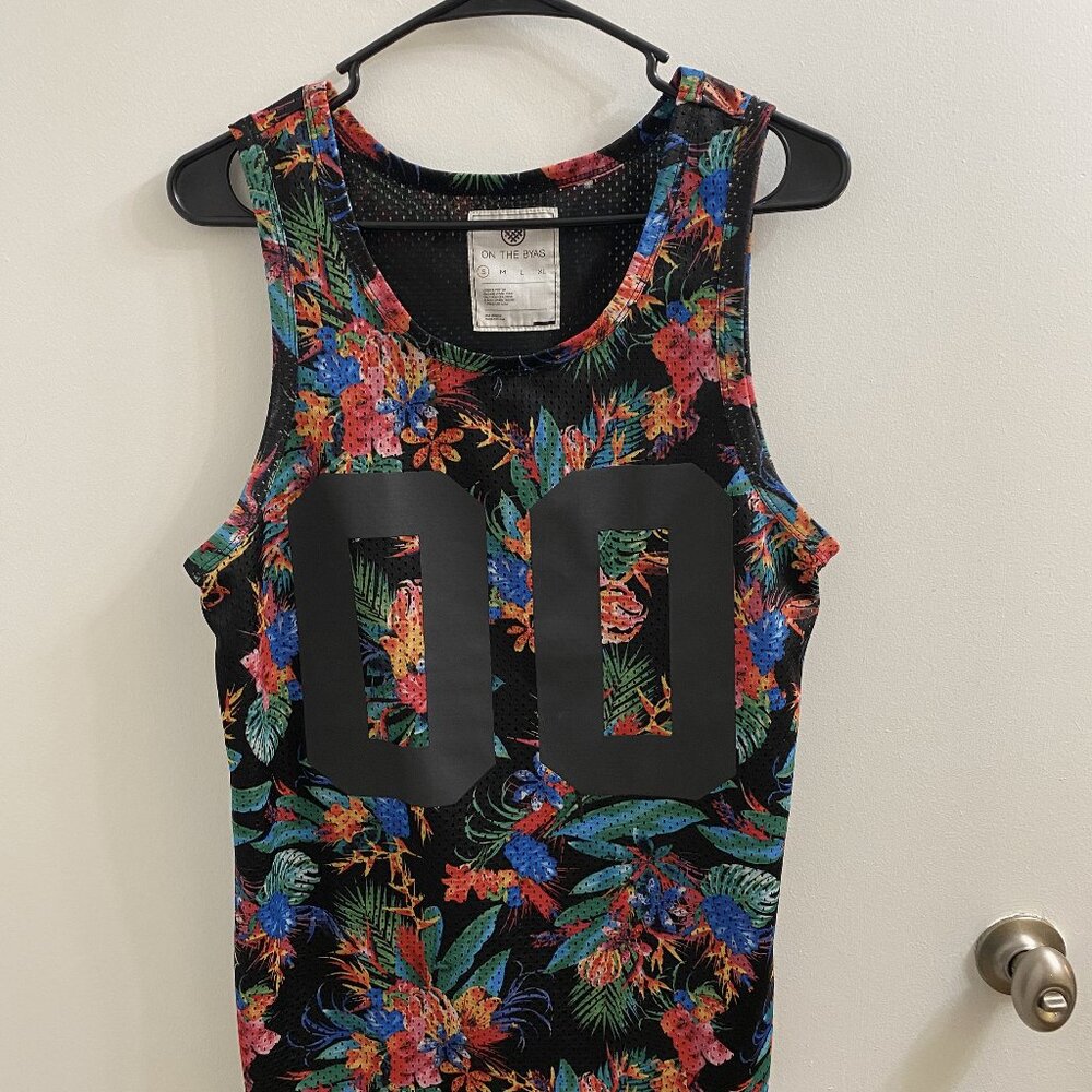 On the Byas Mens Floral Tropical Jersey Tank Top